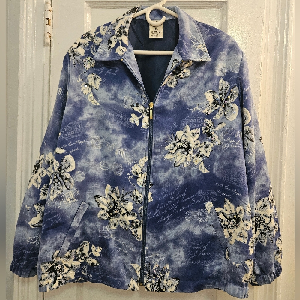Allison Daley Blue Floral Zip Bomber Jacket